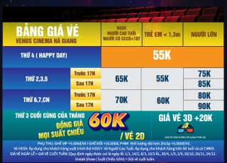 Bảng giá vé rạp Venus Cinema Hà Giang
